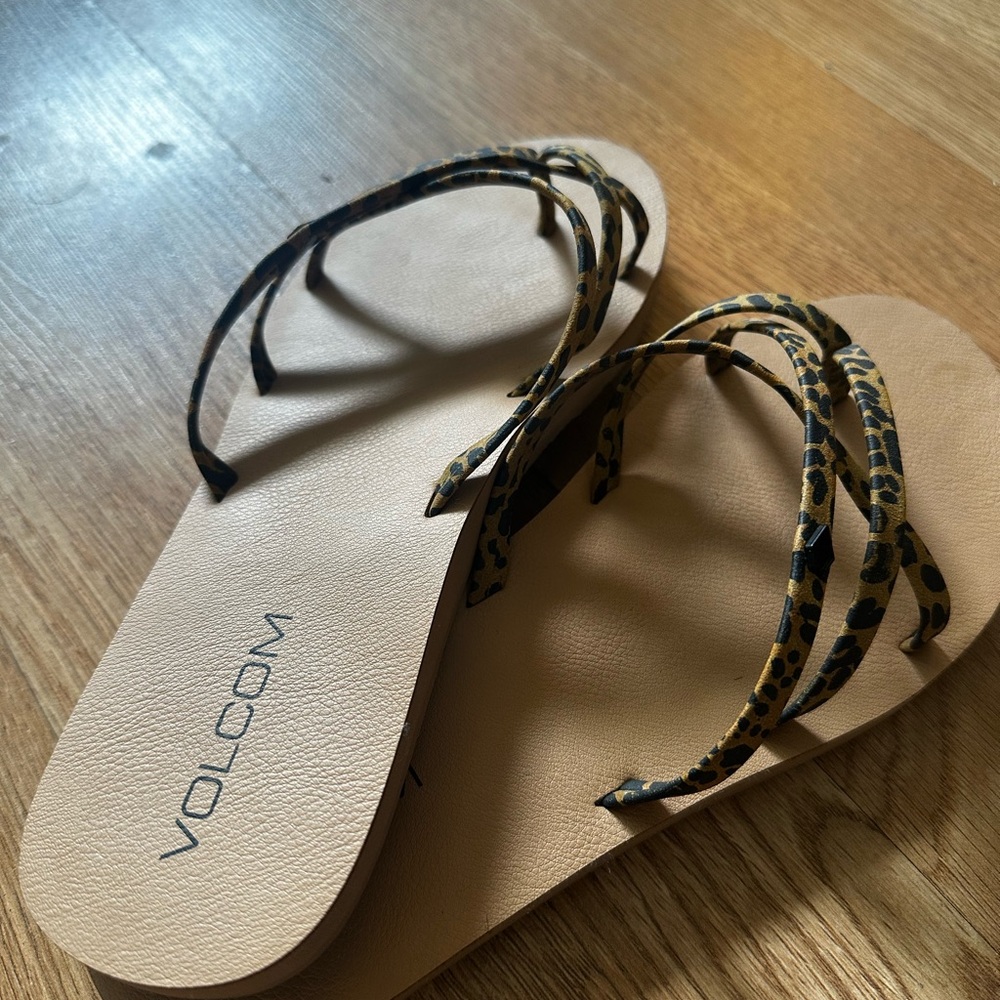 Volcom Tan Sandals with Leopard Straps